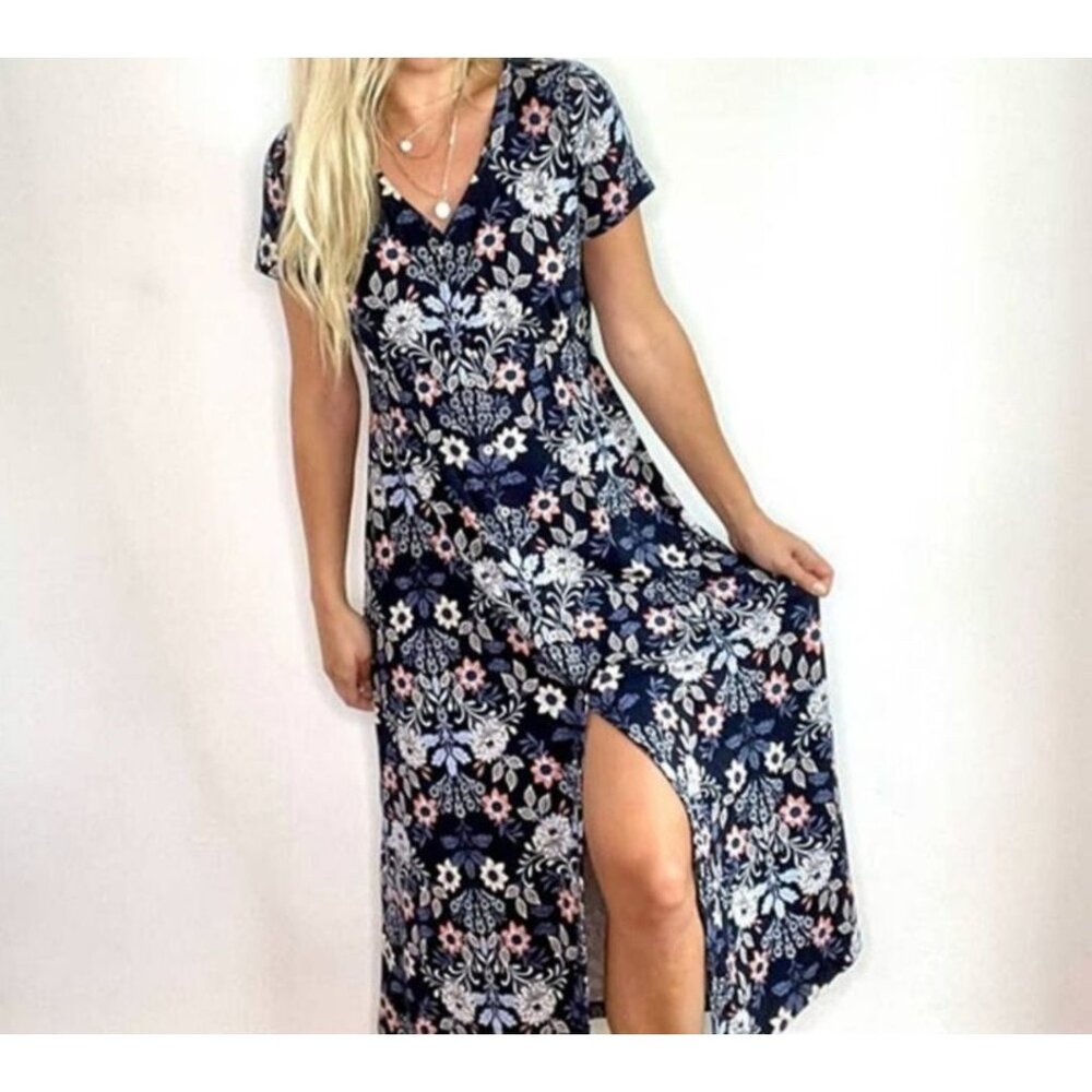 J. Jill Mirr Flora maxi dress button down short sleeves floral XS extra small